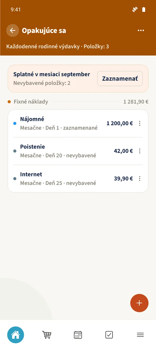 Po uložení Internet zoznam stále zobrazuje tri nevybavené opakujúce sa položky na október 2026.