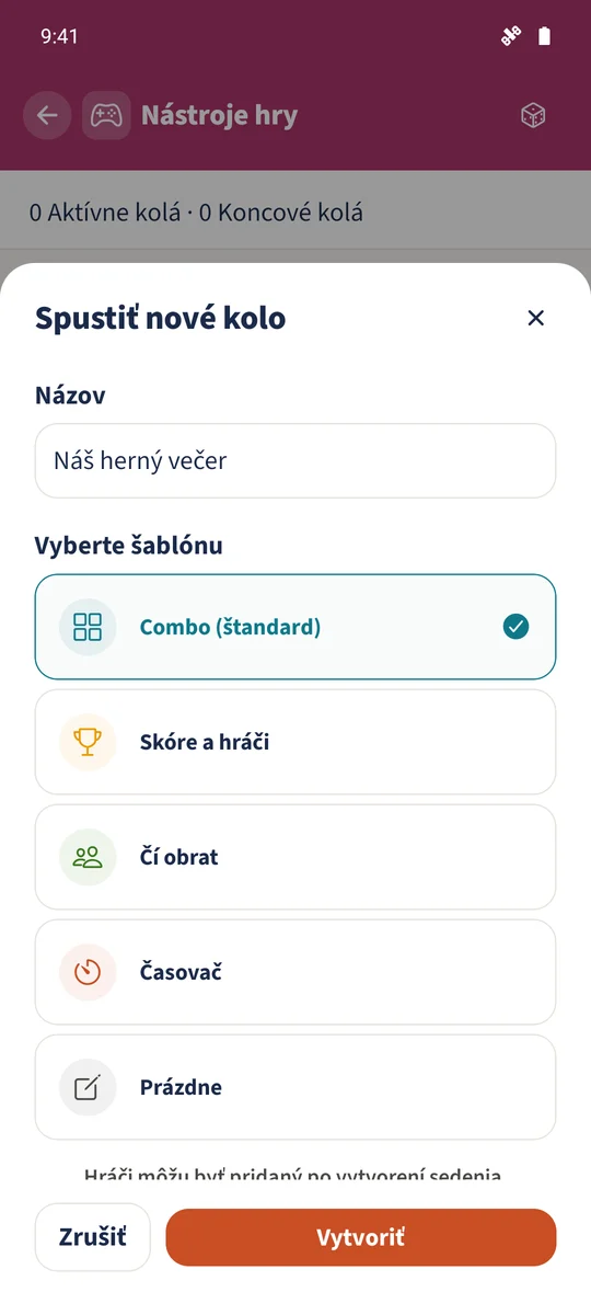 Formulár novej hry má názov a vybrané Combo (štandard).