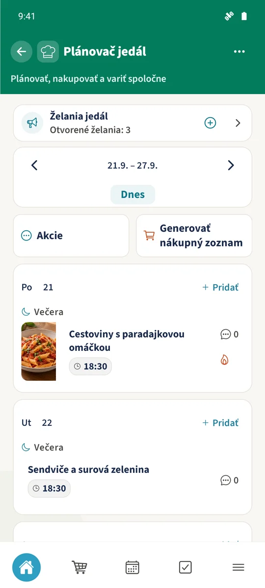 Cieľový týždeň obsahuje pridané jedlá vrátane cestovín v pondelok a Sendviče a surová zelenina v utorok.