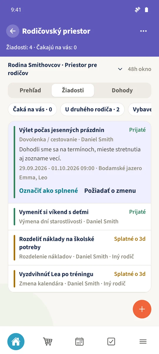 Prijatá žiadosť k Bodamskému jazeru zobrazuje uložené dátumy a miesto.