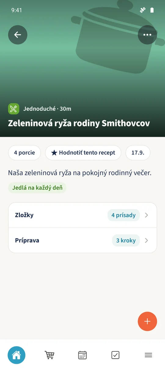 Znovu otvorený recept obsahuje uložený rodinný opis, náročnosť Jednoduché a kategóriu Jedlá na každý deň.