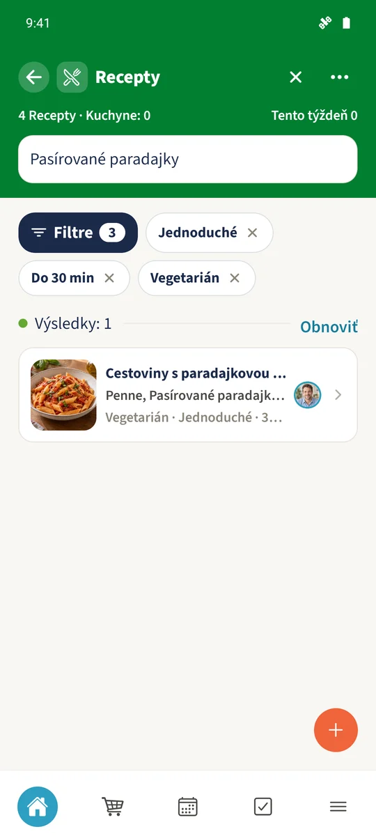 Cestoviny s paradajkovou omáčkou sú zostávajúcim receptom po použití filtrov.