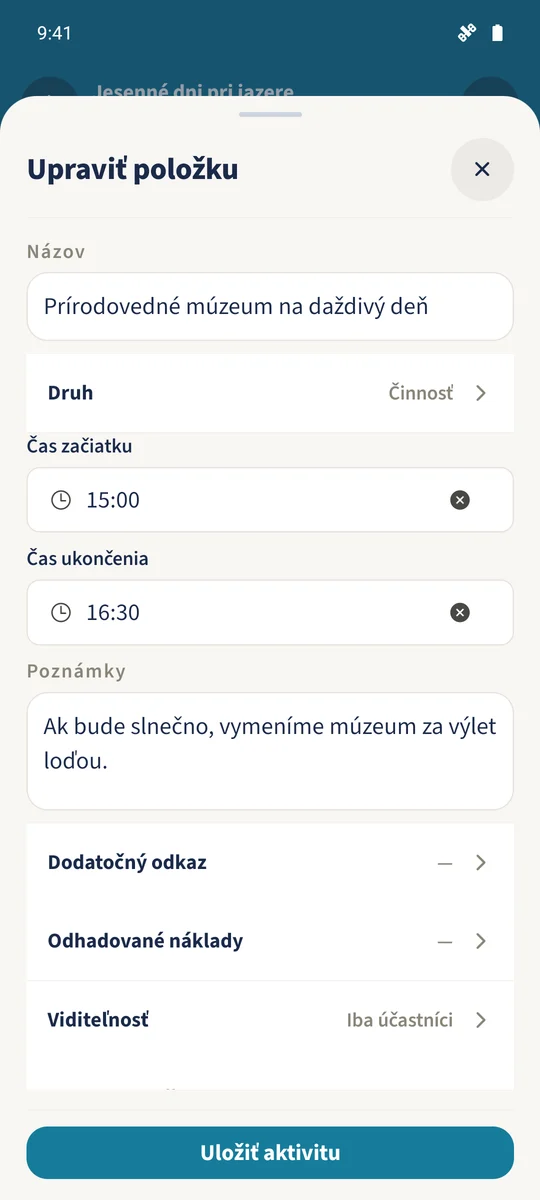 Prírodovedné múzeum sa upravuje so začiatkom o 15:00, koncom o 16:30 a alternatívou podľa počasia.