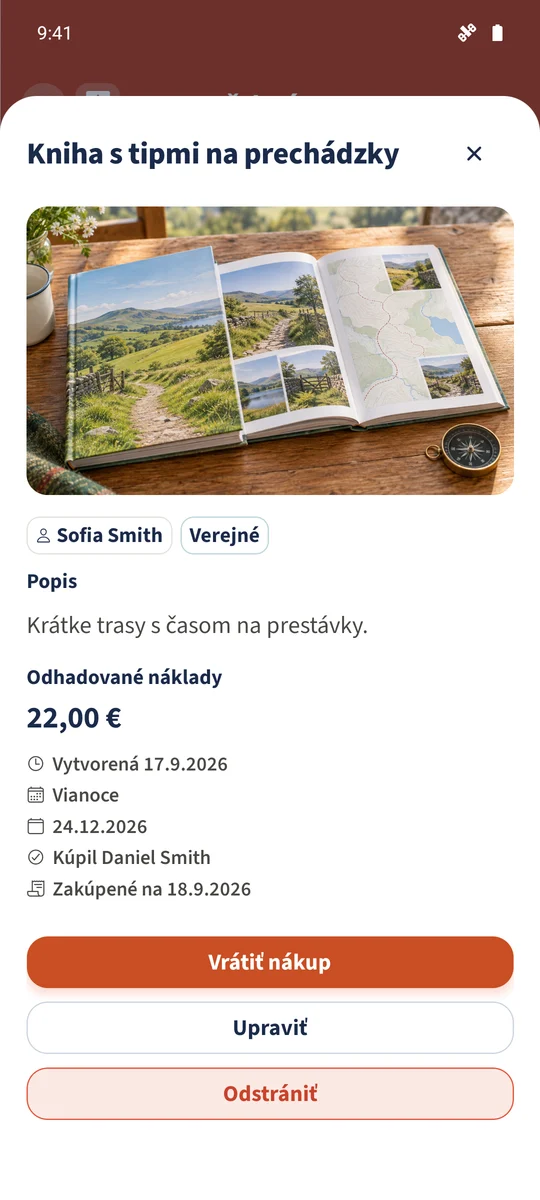 Sofia pri svojom želaní vidí aj Daniela ako kupujúceho a dátum nákupu.