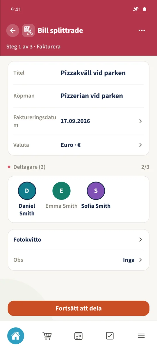 Notan använder EUR och har Daniel och Sofia som aktiva deltagare.
