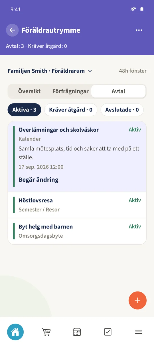 Det accepterade avtalet Överlämningar och skolväskor visas i den aktiva vyn.