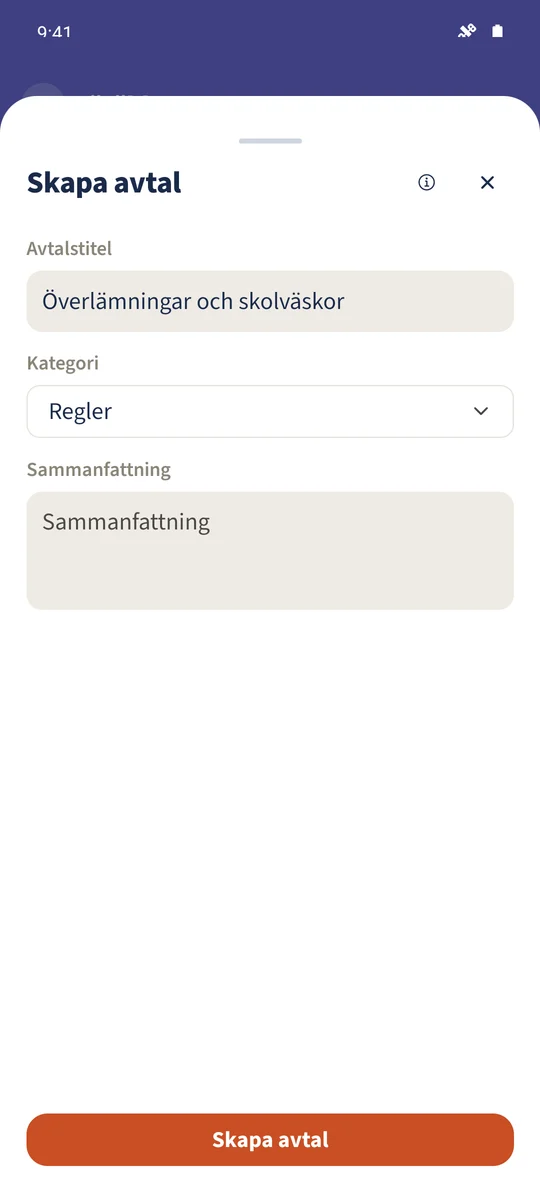 Ett nytt avtal heter Överlämningar och skolväskor.