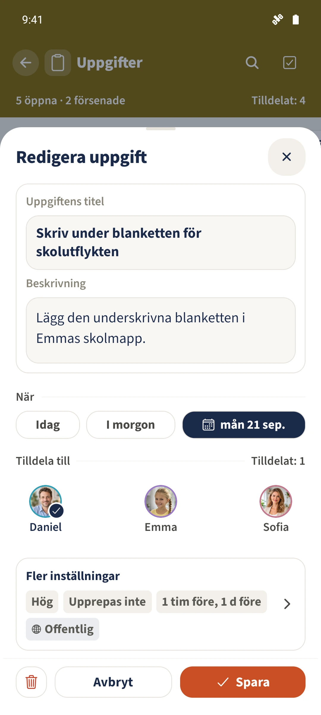 Redigera uppgift — Förfallodatum