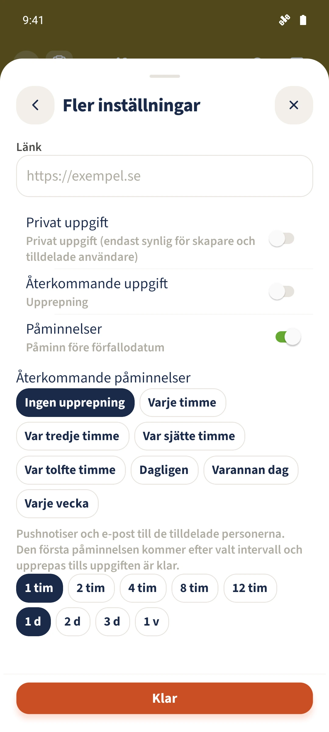 Påminnelser — Påminn före förfallodatum, Återkommande påminnelser