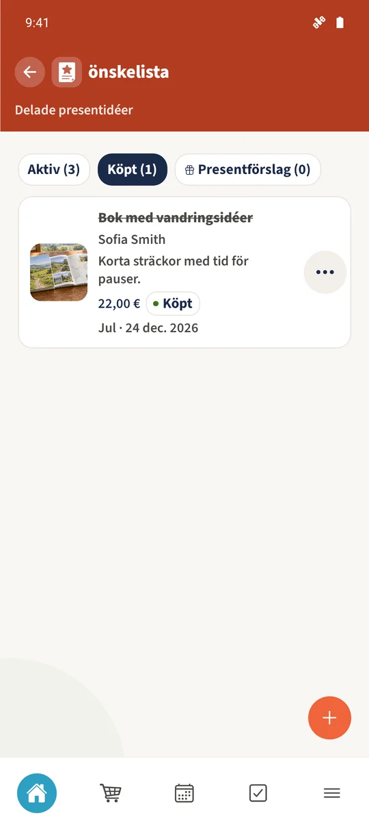 Efter bekräftelsen visas boken under Köpt.