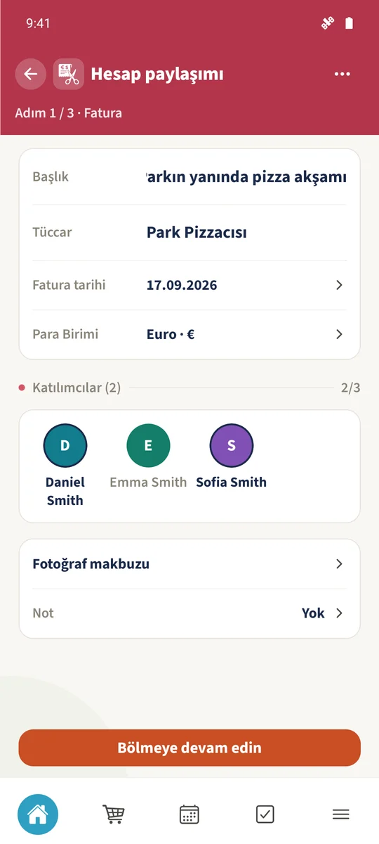 Hesap EUR kullanır ve etkin katılımcıları Daniel ile Sofia'dır.