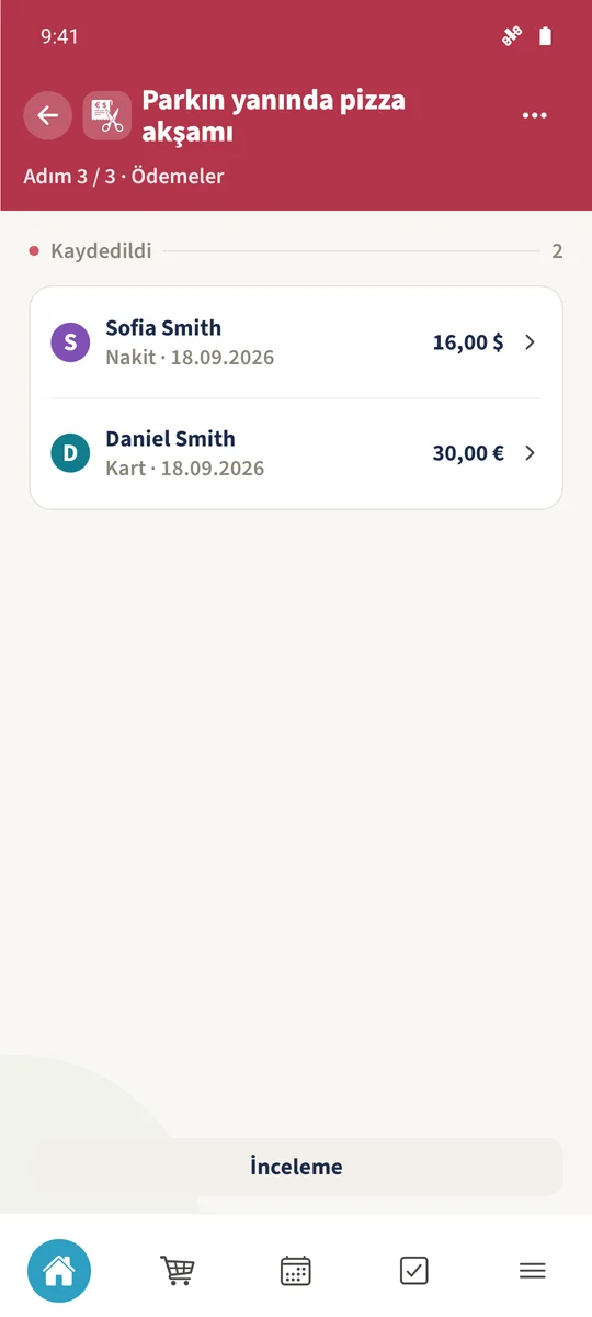 Kaydedilen, Sofia'nın 16 USD ve Daniel'in 30 € ödemelerini içerir.