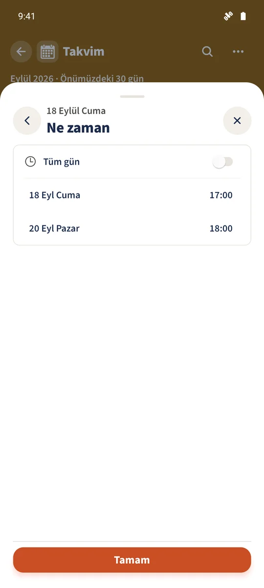 Kalışın başlangıç ve bitiş tarihleri ve saatleri ayrı ayrıdır.