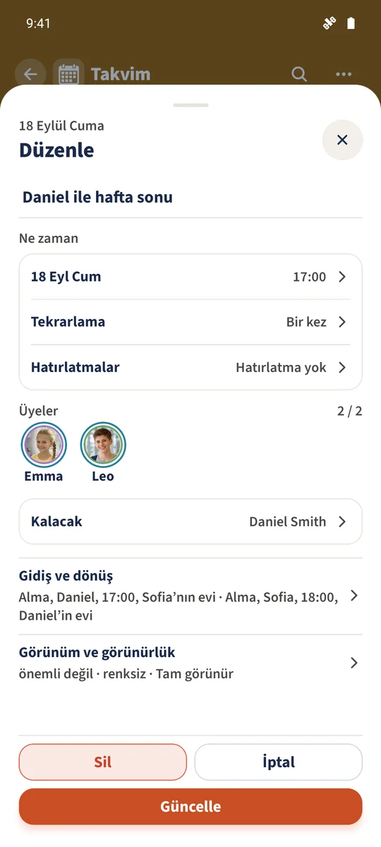 Daniel ile hafta sonu kalışı için Emma ve Leo seçilidir.