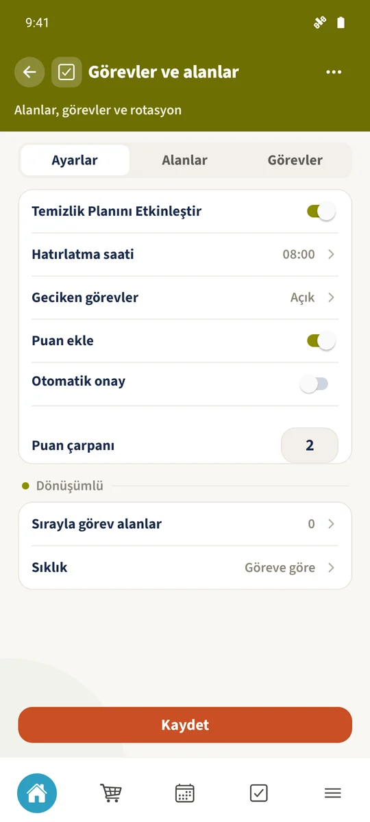 Puan bağlantısı etkin, Otomatik onay kapalı ve Puan çarpanı ikidir.