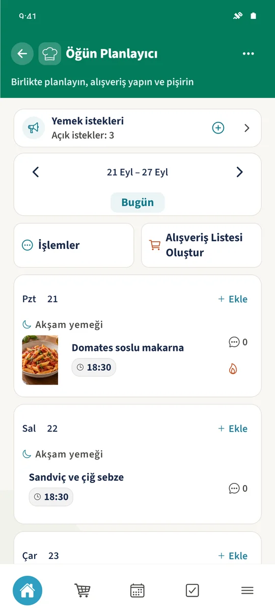 Hedef hafta, pazartesi makarna ve salı Sandviç ve çiğ sebzeler dahil eklenen öğünleri içerir.