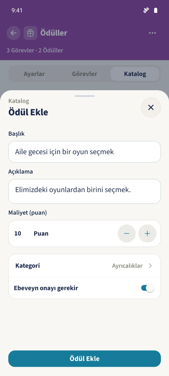 Katalog formu ebeveyn onayı gerektiren on puanlık oyun seçimi sunar.