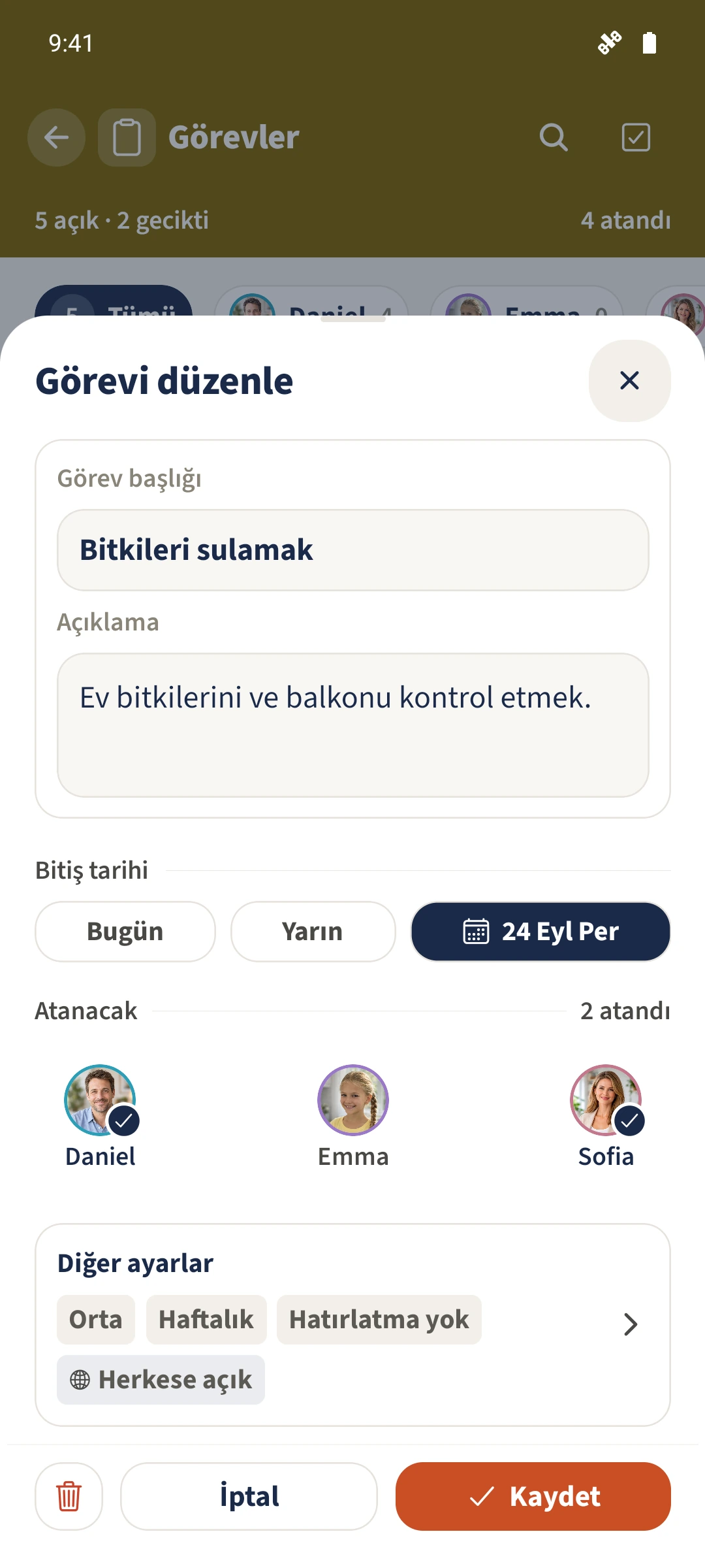 Tekrarlayan görev — Bitiş tarihi