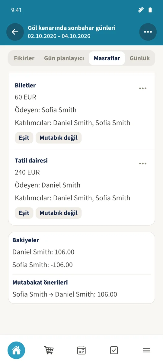 Kaydetmenin ardından açık hesaplaşma Sofia'dan Daniel'e 106 EUR'dur.